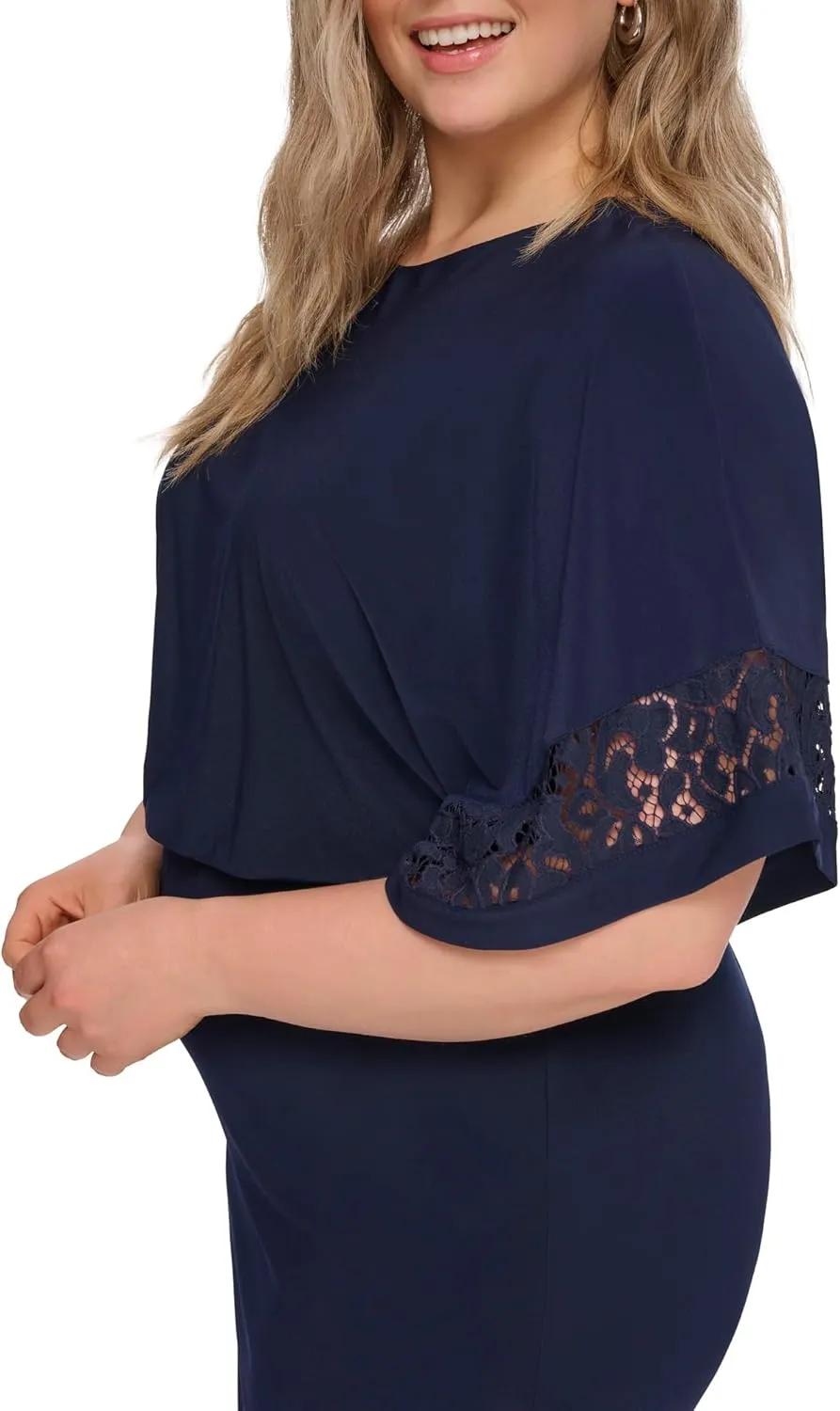 Jessica Howard Women's Lace Trim Knit Mini Dress  Boat Neck Elbow Sleeve Desk to Dinner