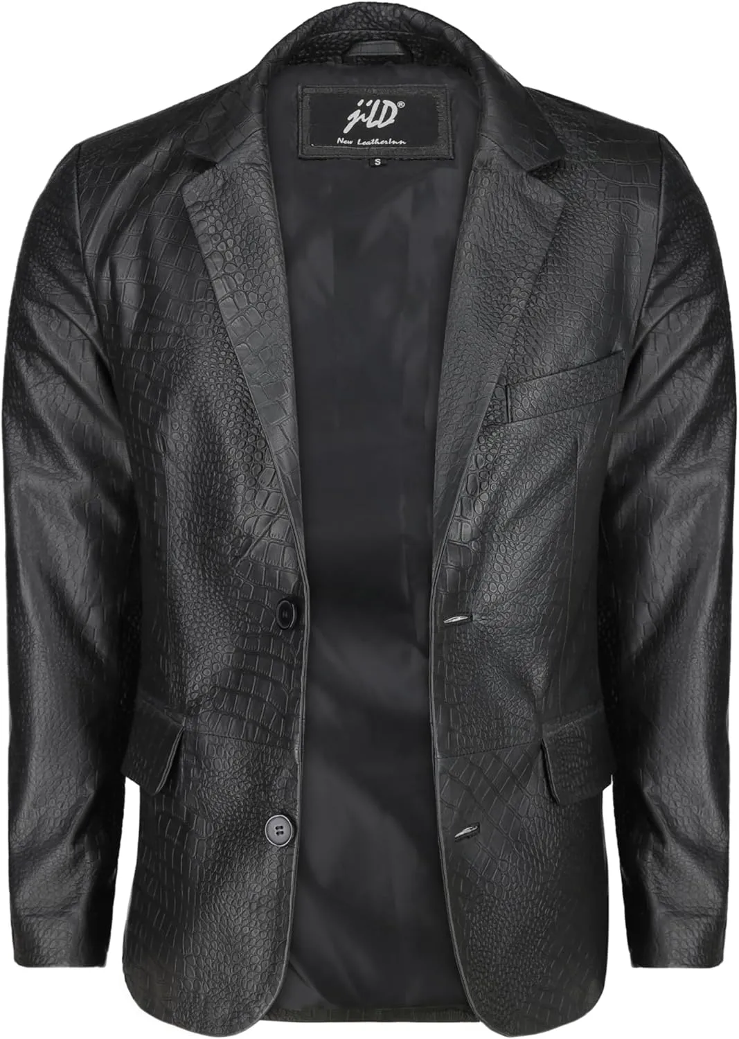 Jild 2-Button Croco Printed Premium Leather Blazer For Men - Notched Lapel Casual Coat Style Lambskin Leather Jacket Men