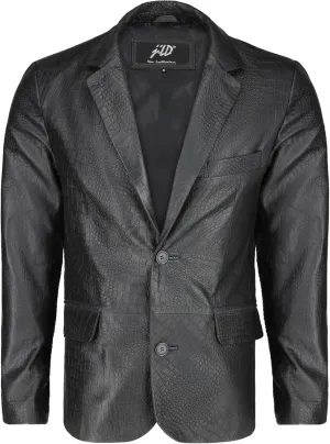 Jild 2-Button Croco Printed Premium Leather Blazer For Men - Notched Lapel Casual Coat Style Lambskin Leather Jacket Men
