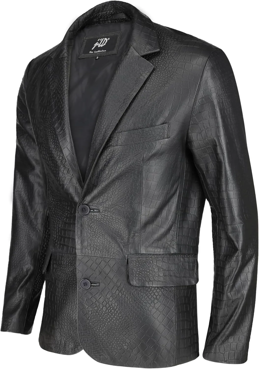 Jild 2-Button Croco Printed Premium Leather Blazer For Men - Notched Lapel Casual Coat Style Lambskin Leather Jacket Men
