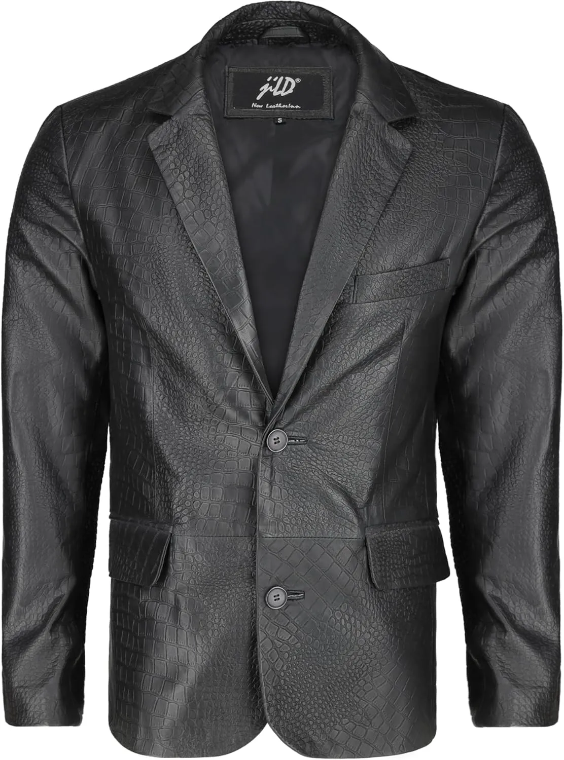 Jild 2-Button Croco Printed Premium Leather Blazer For Men - Notched Lapel Casual Coat Style Lambskin Leather Jacket Men