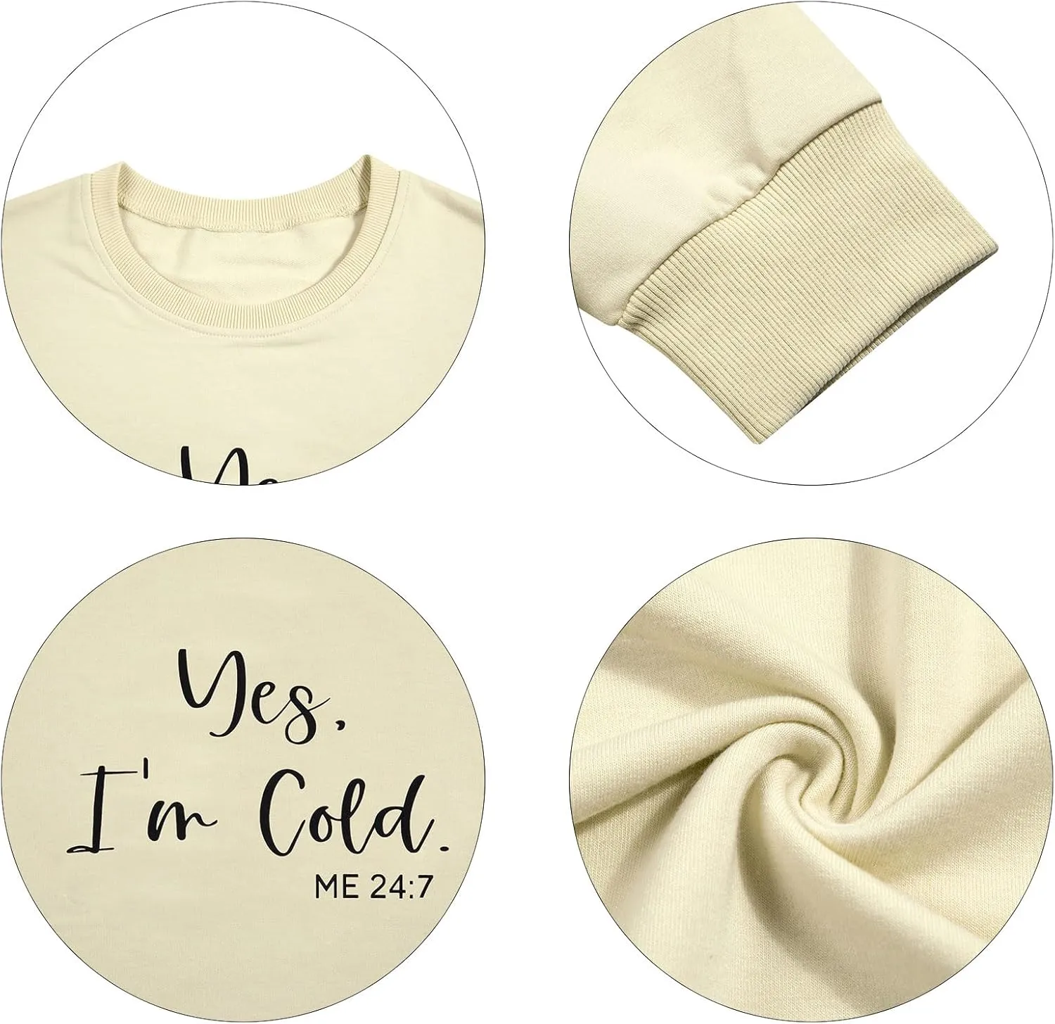 JINTING Yes I'm Cold Me 24:7 Sweatshirt Women Funny Letter Print Pullover Crewneck Long Sleeve Tops
