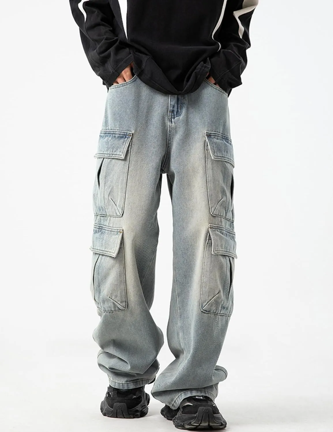 JNCO Men's Baggy Cargo Jeans - Y2K Hip Hop Grunge Loose Fit Streetwear