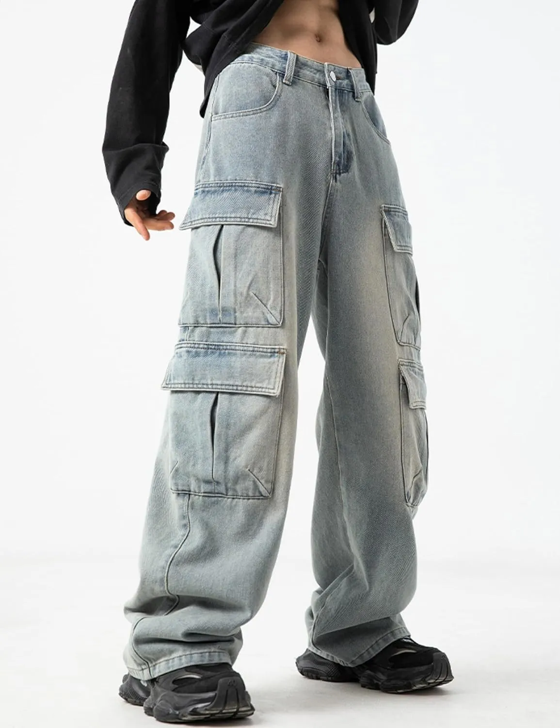 JNCO Men's Baggy Cargo Jeans - Y2K Hip Hop Grunge Loose Fit Streetwear
