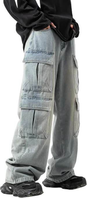 JNCO Men's Baggy Cargo Jeans - Y2K Hip Hop Grunge Loose Fit Streetwear