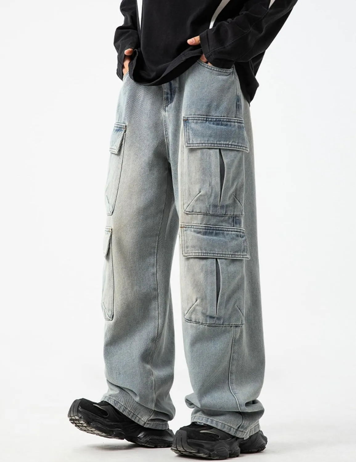 JNCO Men's Baggy Cargo Jeans - Y2K Hip Hop Grunge Loose Fit Streetwear