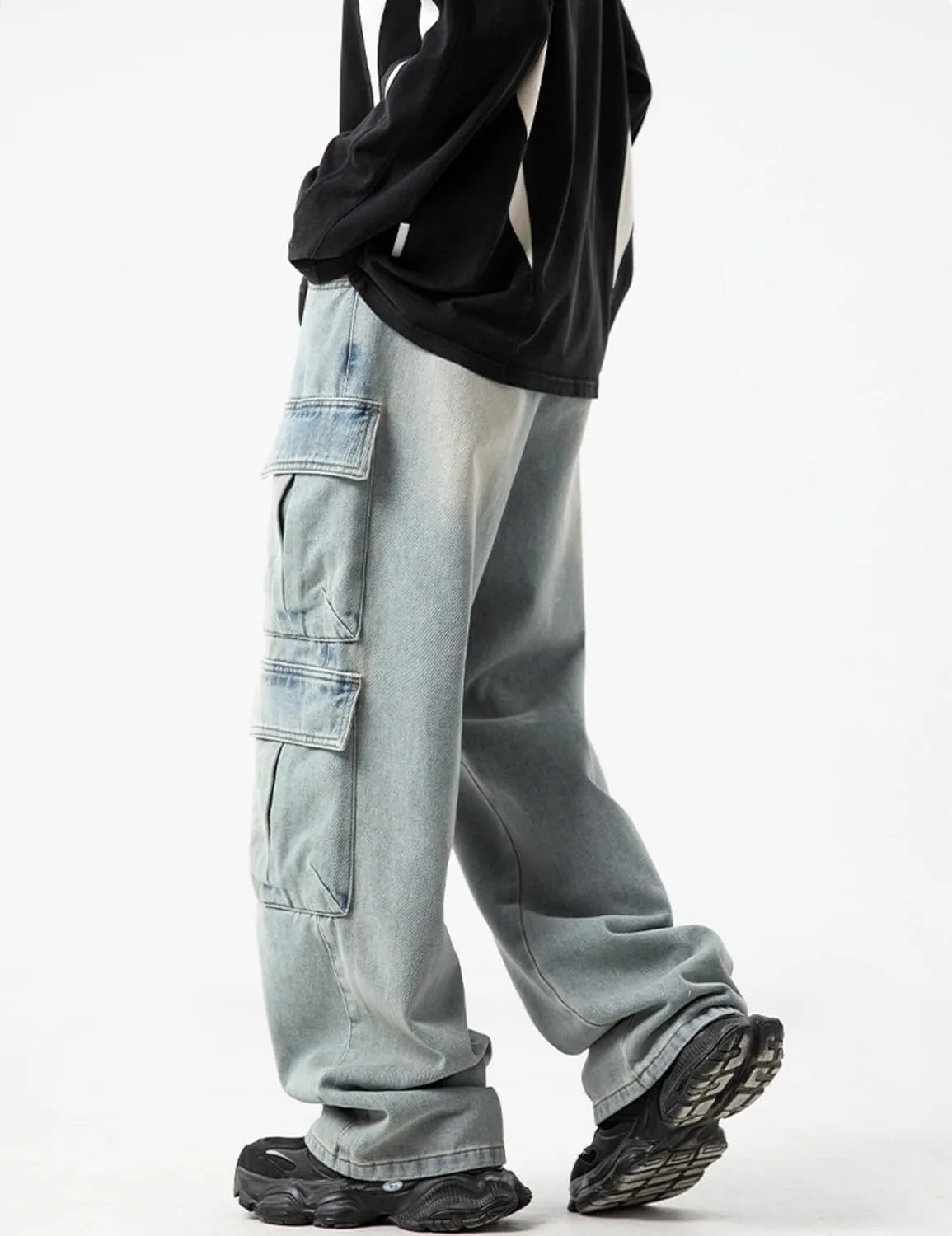 JNCO Men's Baggy Cargo Jeans - Y2K Hip Hop Grunge Loose Fit Streetwear