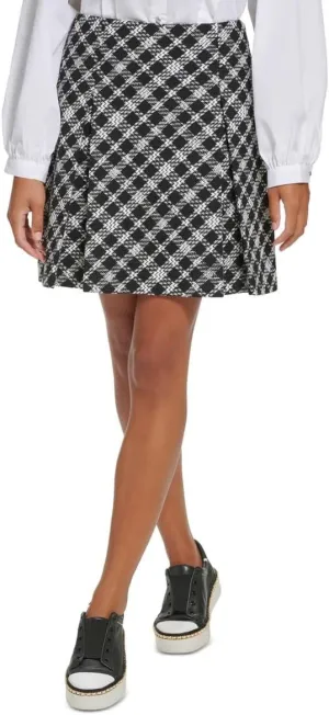 Karl Lagerfeld Paris Womens Wool Blend Plaid Mini Skirt B/W 12 Black/White