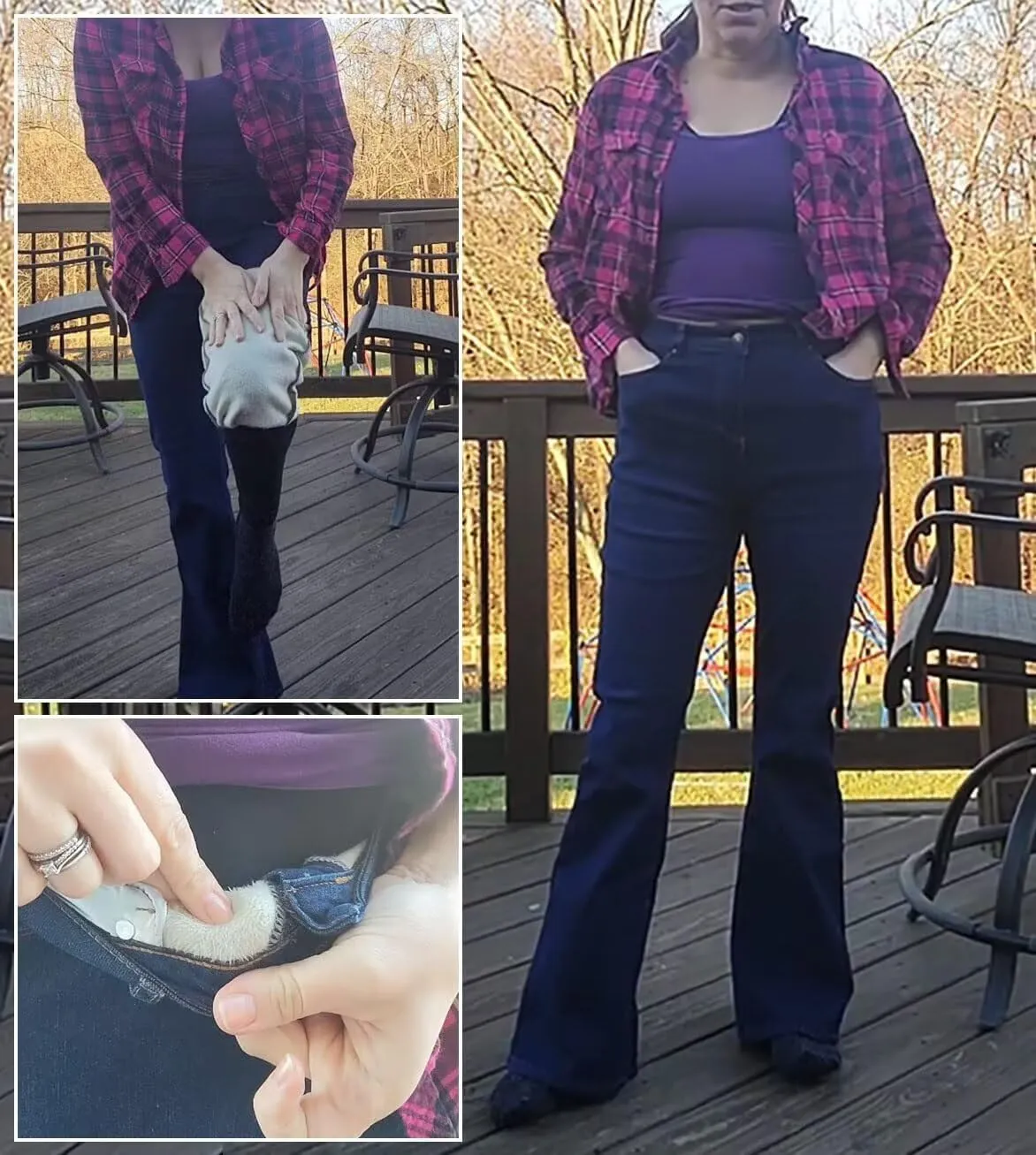 KDF Women's Flare High Waisted Bell Bottom Jeans - Thermal Fleece Lined Winter Warm Pants