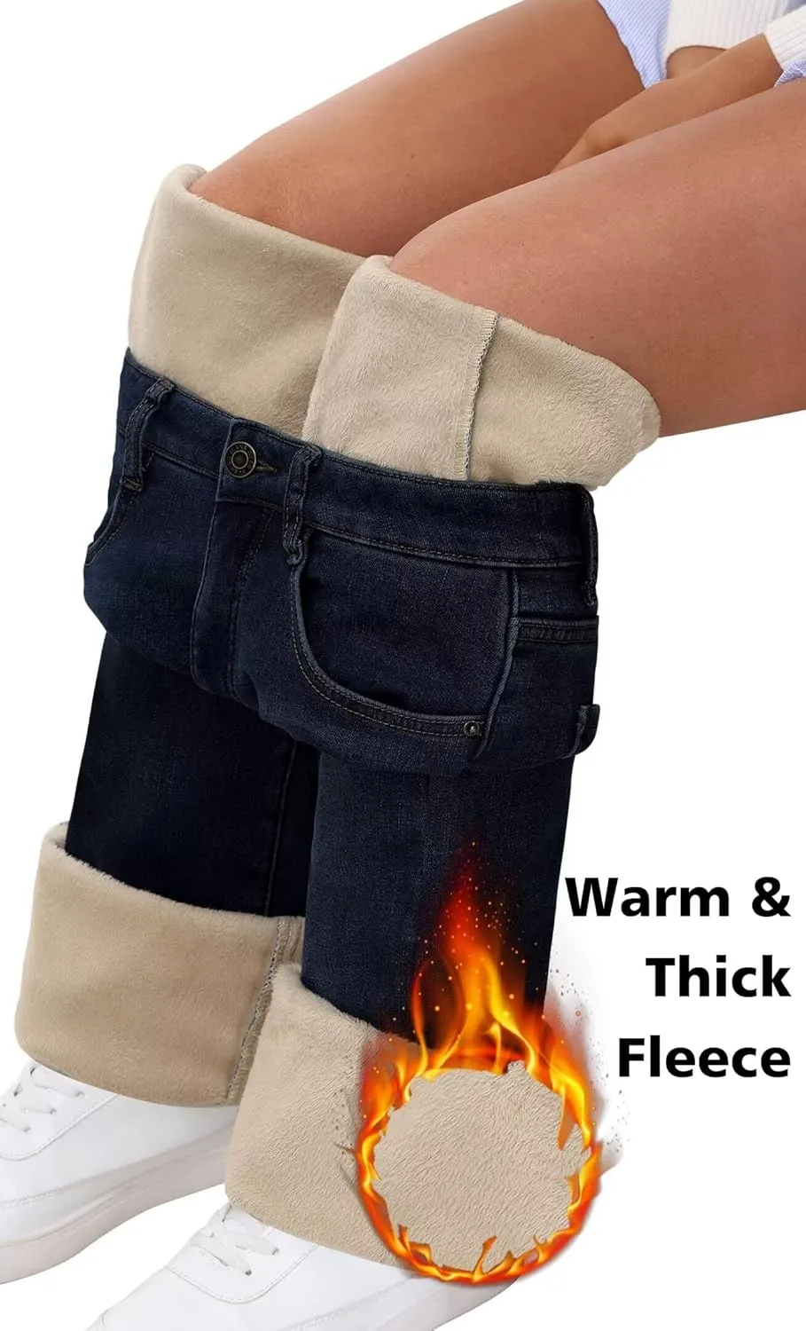 KDF Women's Flare High Waisted Bell Bottom Jeans - Thermal Fleece Lined Winter Warm Pants
