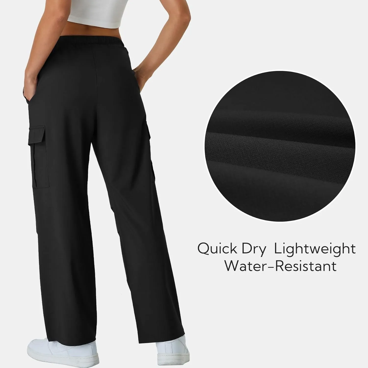 keriffe Women's Cargo Pants Quick Dry Lightweight Water-Resistant Hiking Pants Elastic High Waisted Drawstring 4 Pockets