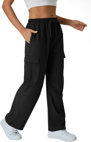 keriffe Women's Cargo Pants Quick Dry Lightweight Water-Resistant Hiking Pants Elastic High Waisted Drawstring 4 Pockets