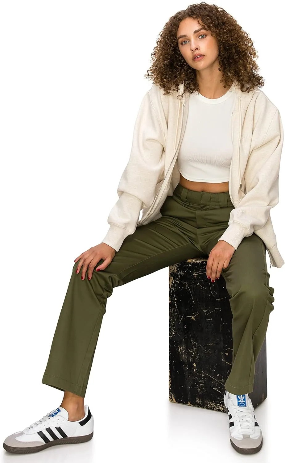 KHAKI & BLUE Women's Work Pants  High Rise Straight Leg Casual Trousers with Pockets