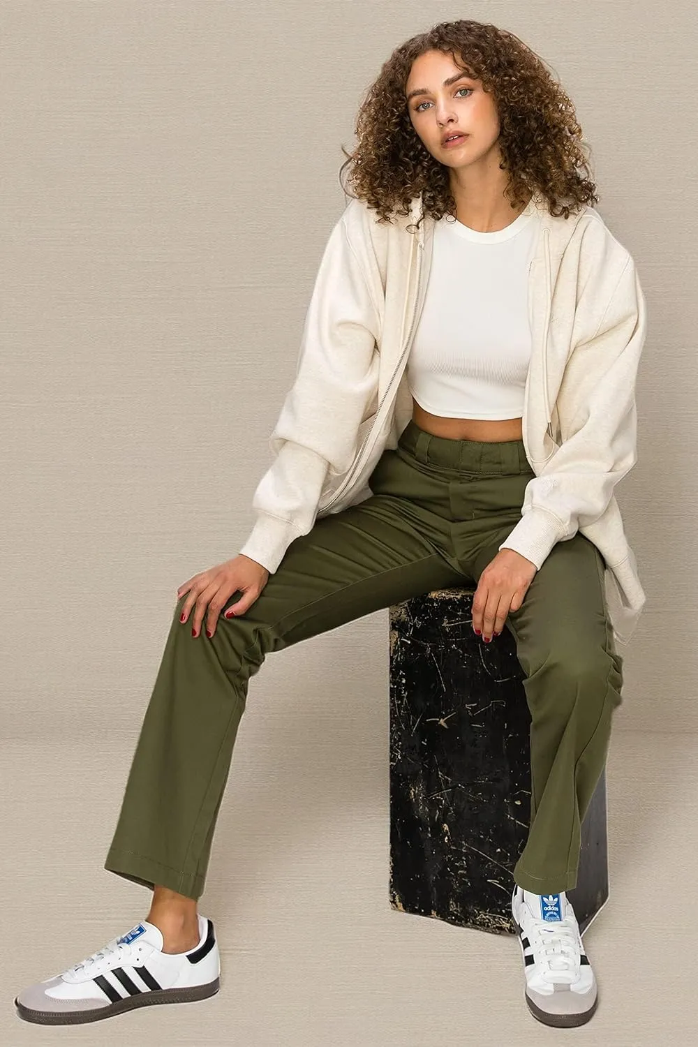 KHAKI & BLUE Women's Work Pants  High Rise Straight Leg Casual Trousers with Pockets