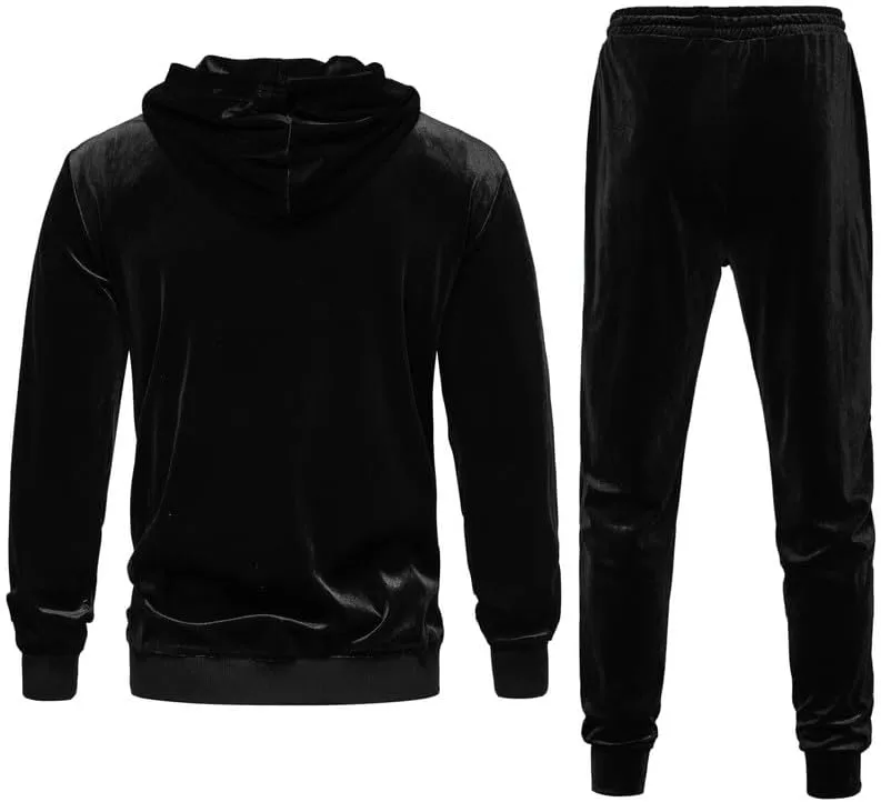 KISSQIQI Mens 2 Pieces Velour Tracksuits Velvet Outfits Sweatsuits Jogging Sport Suits Jacket Pants hooded Tracksuit