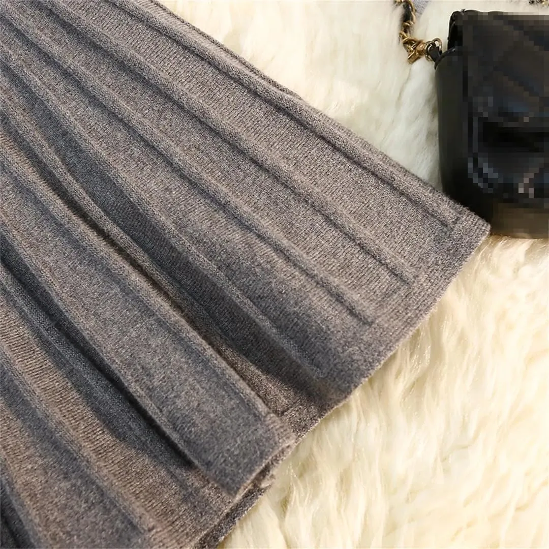 Knitted Pleated Short Skirt Women Autumn Winter Sexy Elastic High Waisted Casual Party Mini Skirt