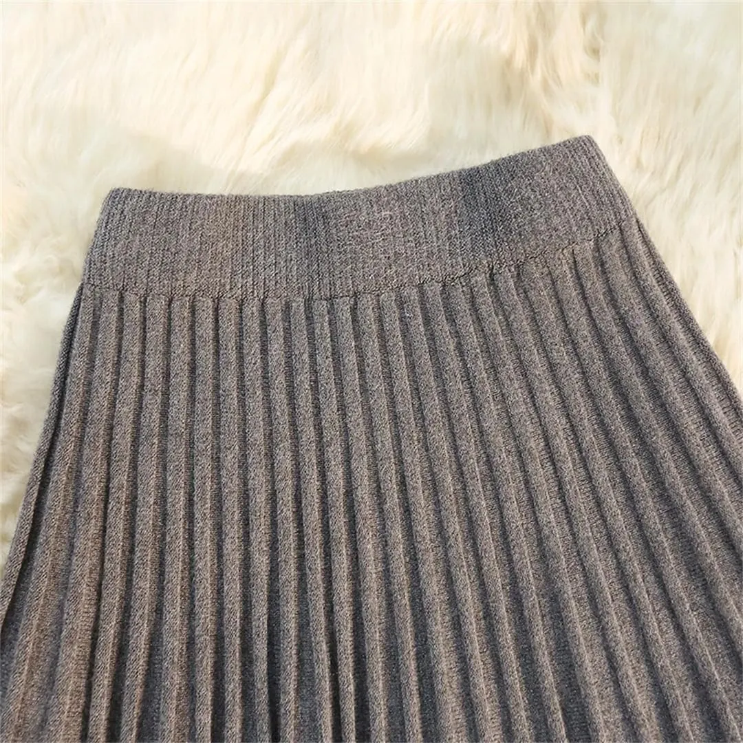 Knitted Pleated Short Skirt Women Autumn Winter Sexy Elastic High Waisted Casual Party Mini Skirt