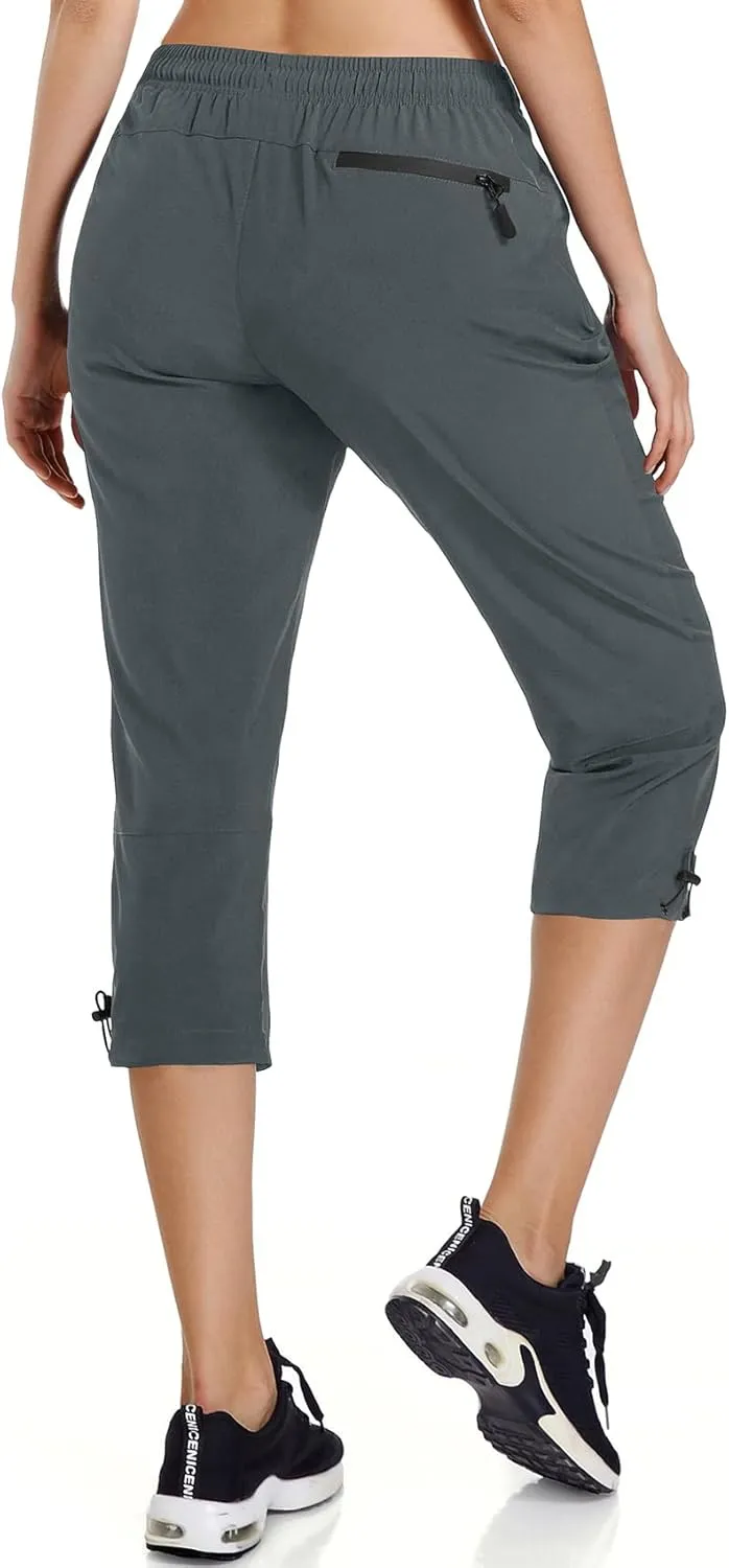 Ksmien Women's Lightweight Hiking Capri Pants Quick Dry Workout Cargo Capris Water Resistant UPF 50  Zipped Pockets