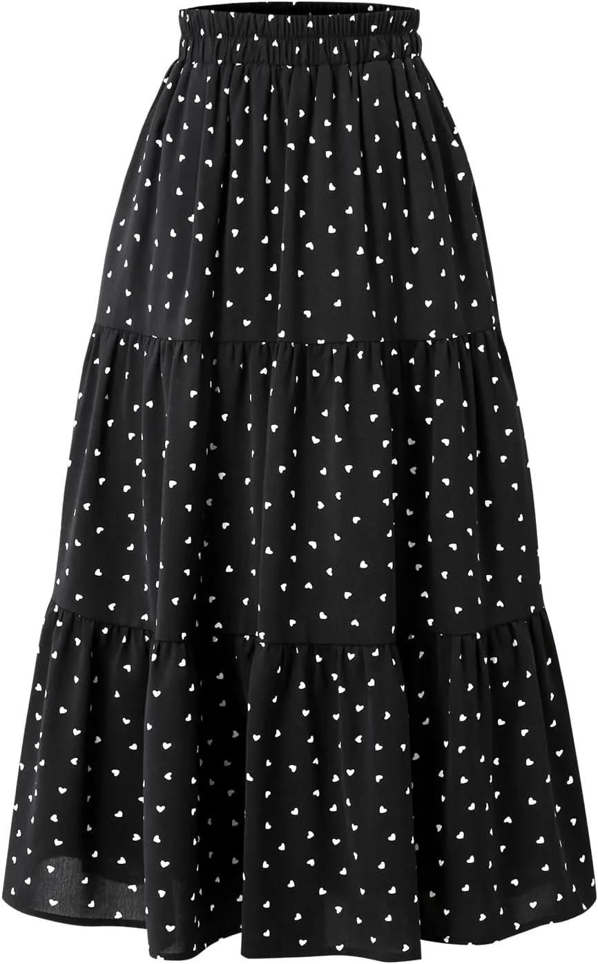 Ladies' Elastic Waist Skirt A Casual Pleated Skirt with Pockets in Spring Summer Autumn and Winter