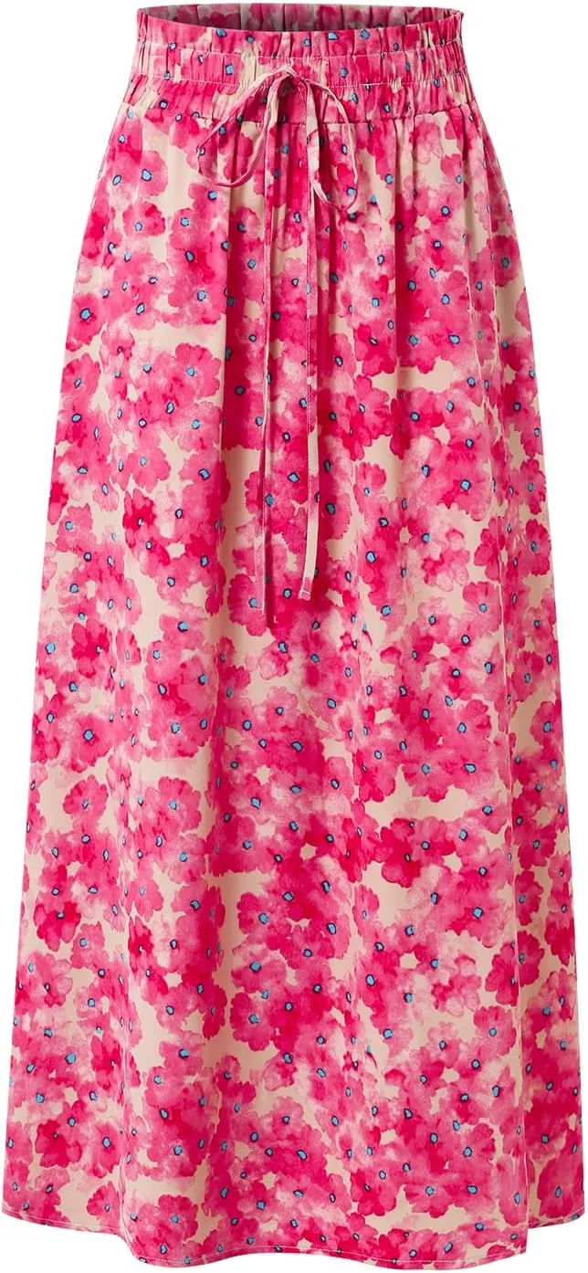 Ladies High Waist Printed Skirt Elastic Waist Casual A-Shaped Skirt in Spring Summer and Autumn