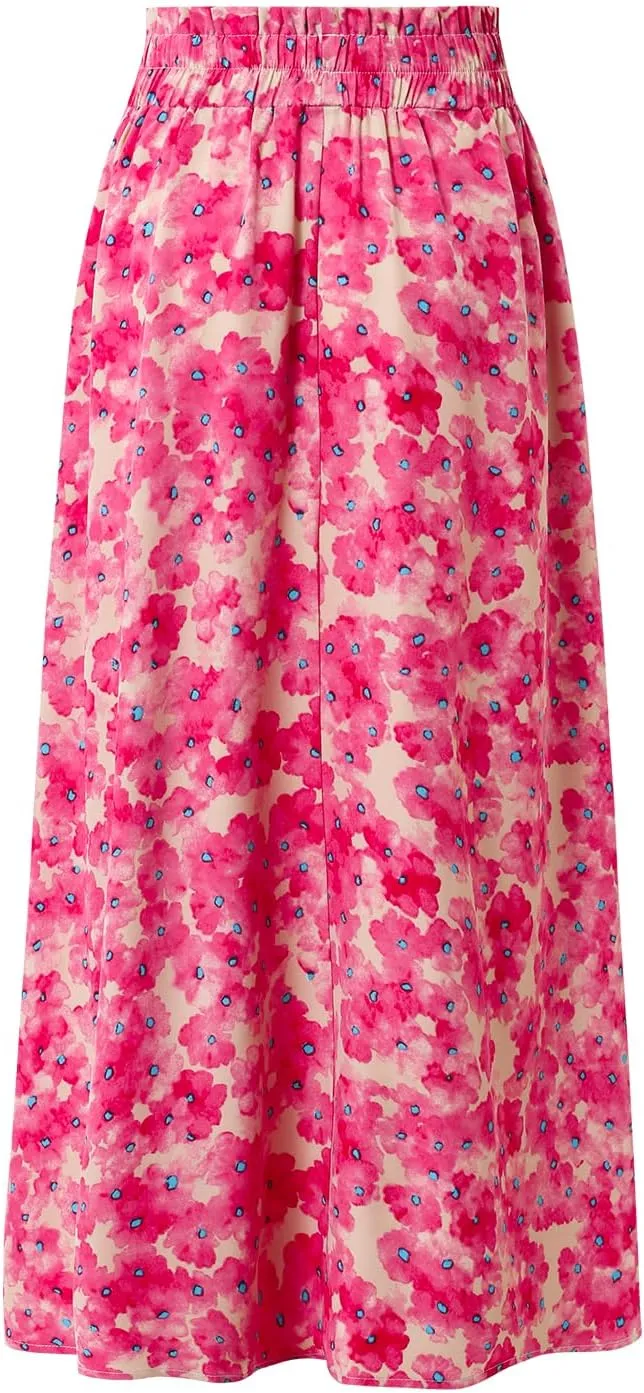 Ladies High Waist Printed Skirt Elastic Waist Casual A-Shaped Skirt in Spring Summer and Autumn