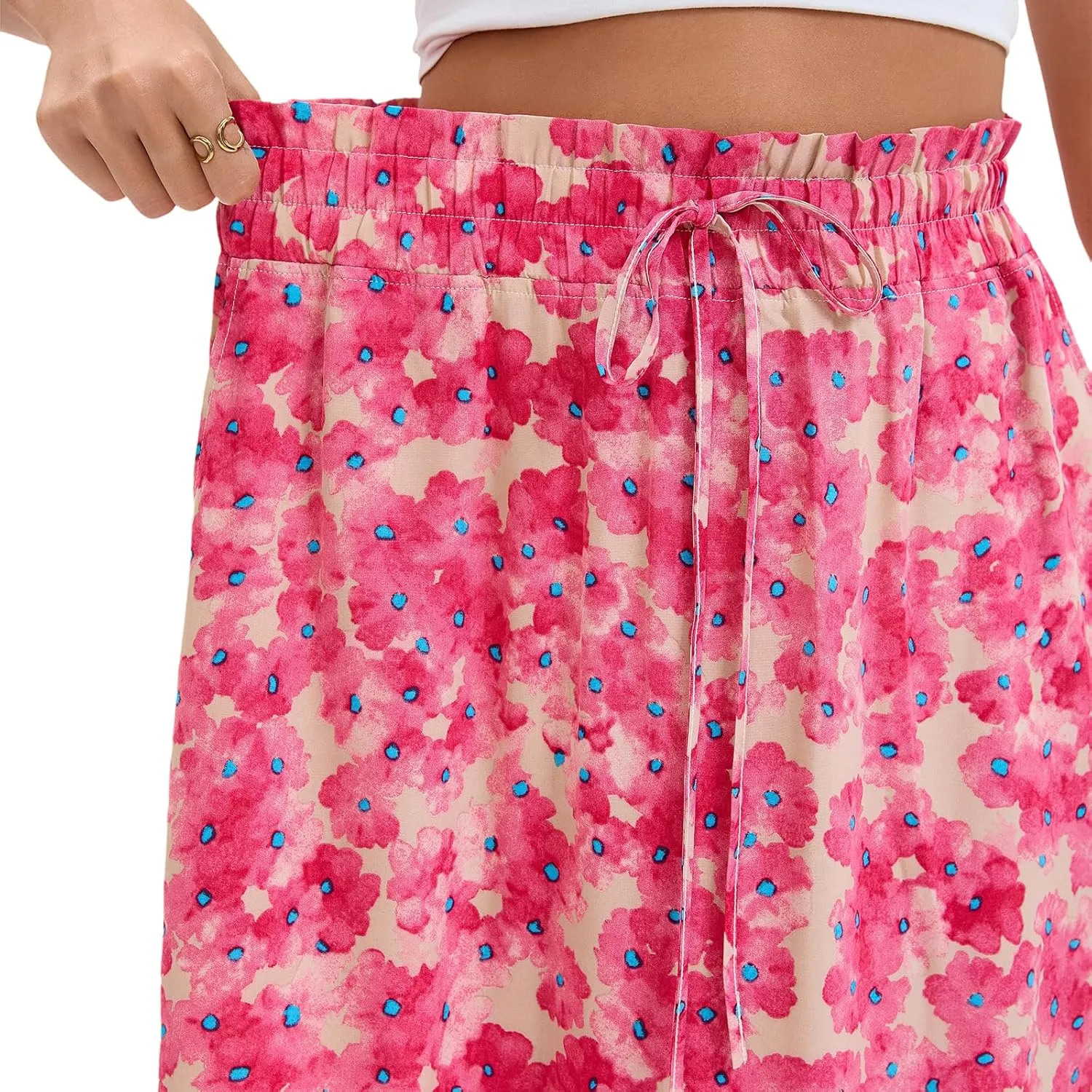 Ladies High Waist Printed Skirt Elastic Waist Casual A-Shaped Skirt in Spring Summer and Autumn