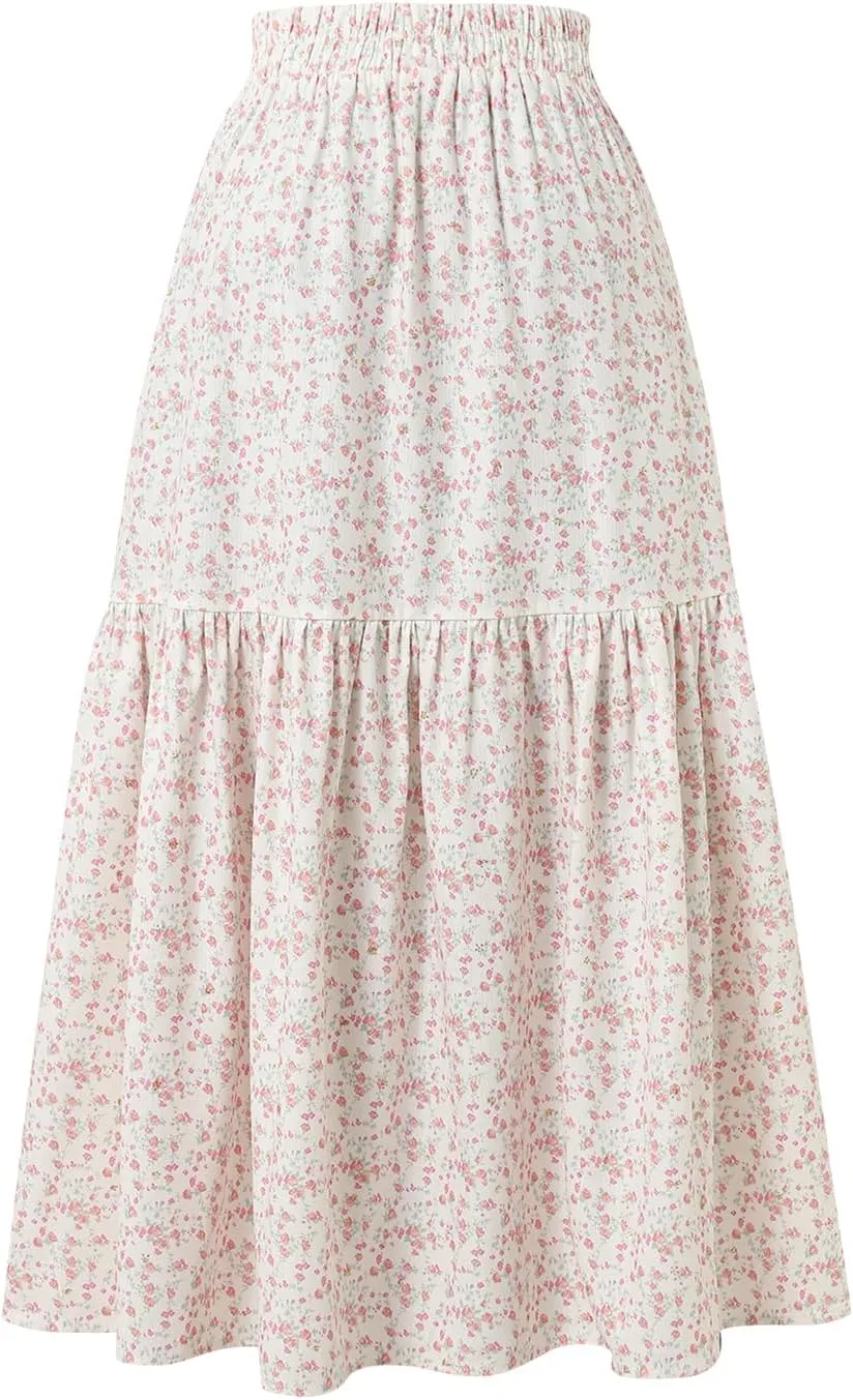 Ladies' High-Waisted Printed Skirt with Elastic Waist and Pleated Skirt in Spring Summer Autumn and Winter