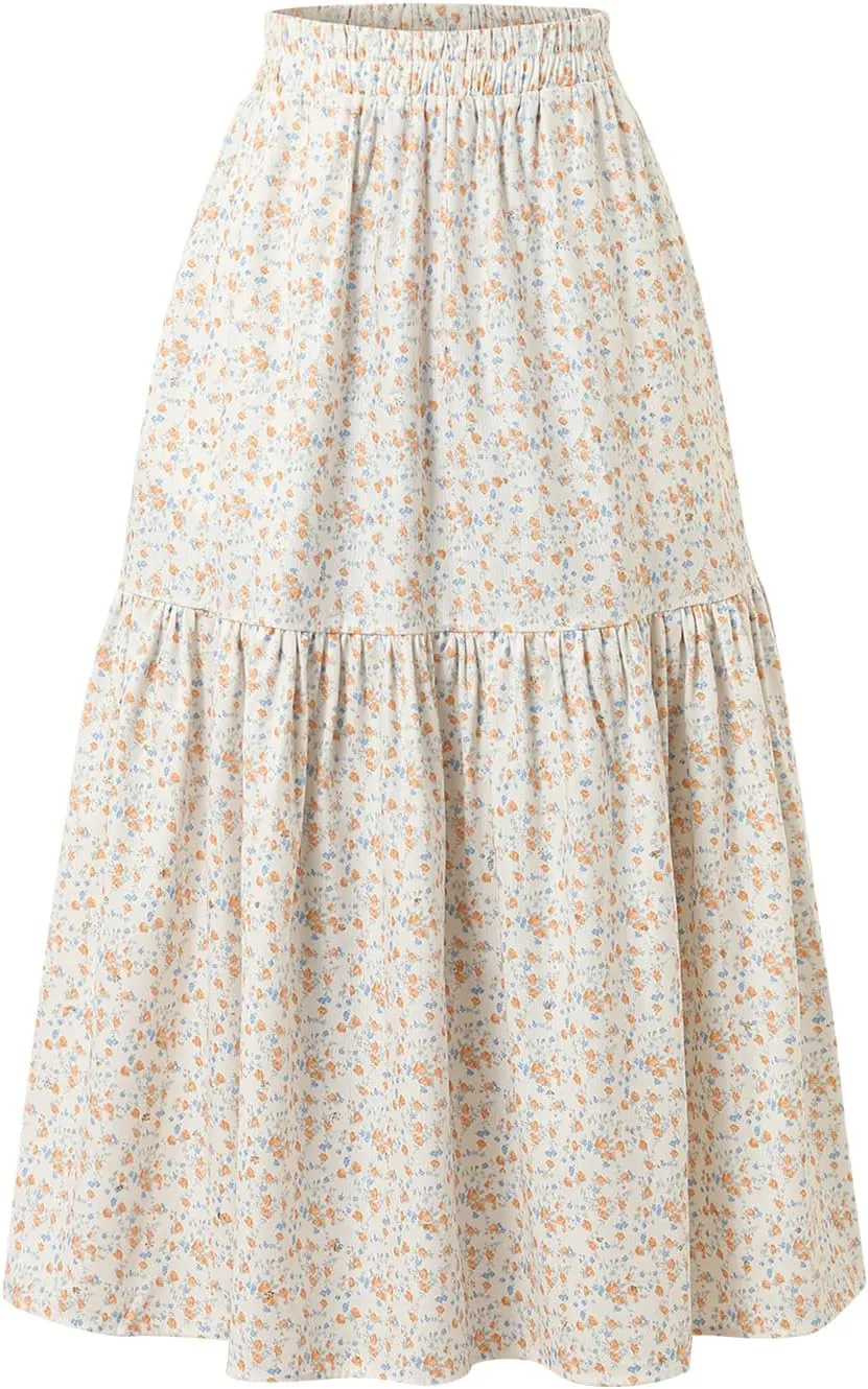 Ladies' High-Waisted Printed Skirt with Elastic Waist and Pleated Skirt in Spring Summer Autumn and Winter