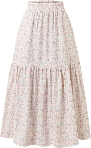 Ladies' High-Waisted Printed Skirt with Elastic Waist and Pleated Skirt in Spring Summer Autumn and Winter