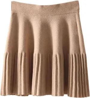 Ladies Mini Pleated Skirt Elastic Waist Short Knitted Skirt Spring White A Line Knit Short Skirt