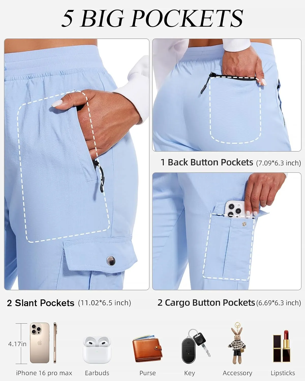 LadyJoy Cargo Pants Women Hiking Cargo Joggers for Women Lightweight Scrub Summer Pants with Pockets Golf Travel