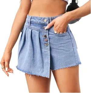 LAFOURAM Womens Denim Skirt Summer A Line High Waisted Cute Irregular Hem Mini Jean Skirts