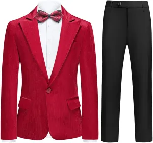 Lamgool Boys Velvet Suit 2 Piece Slim Fit Tuxedo Formal Outfit with Blazer Jacket Pant for Kids Wedding Ring Bearer Size 6-20