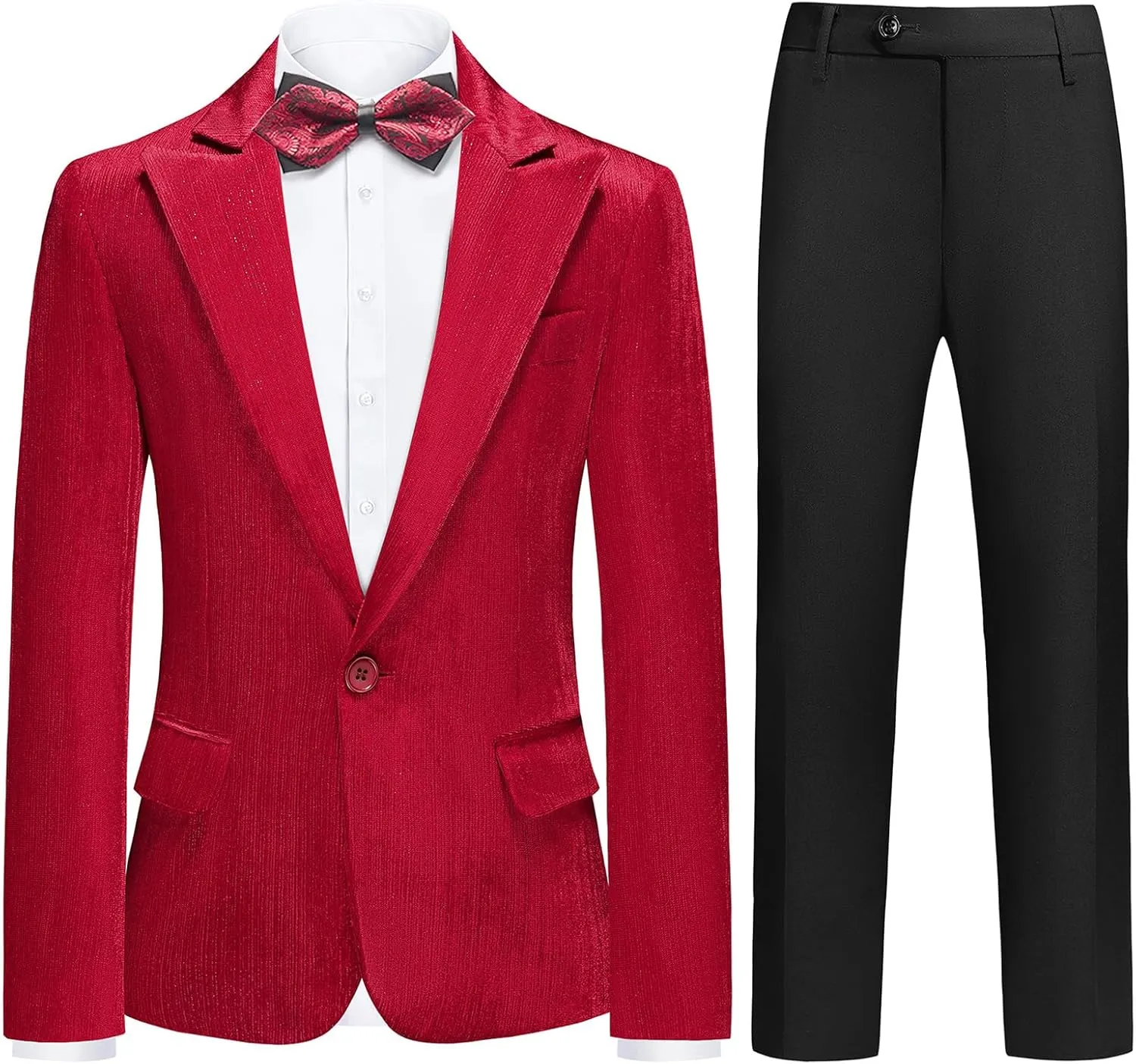 Lamgool Boys Velvet Suit 2 Piece Slim Fit Tuxedo Formal Outfit with Blazer Jacket Pant for Kids Wedding Ring Bearer Size 6-20