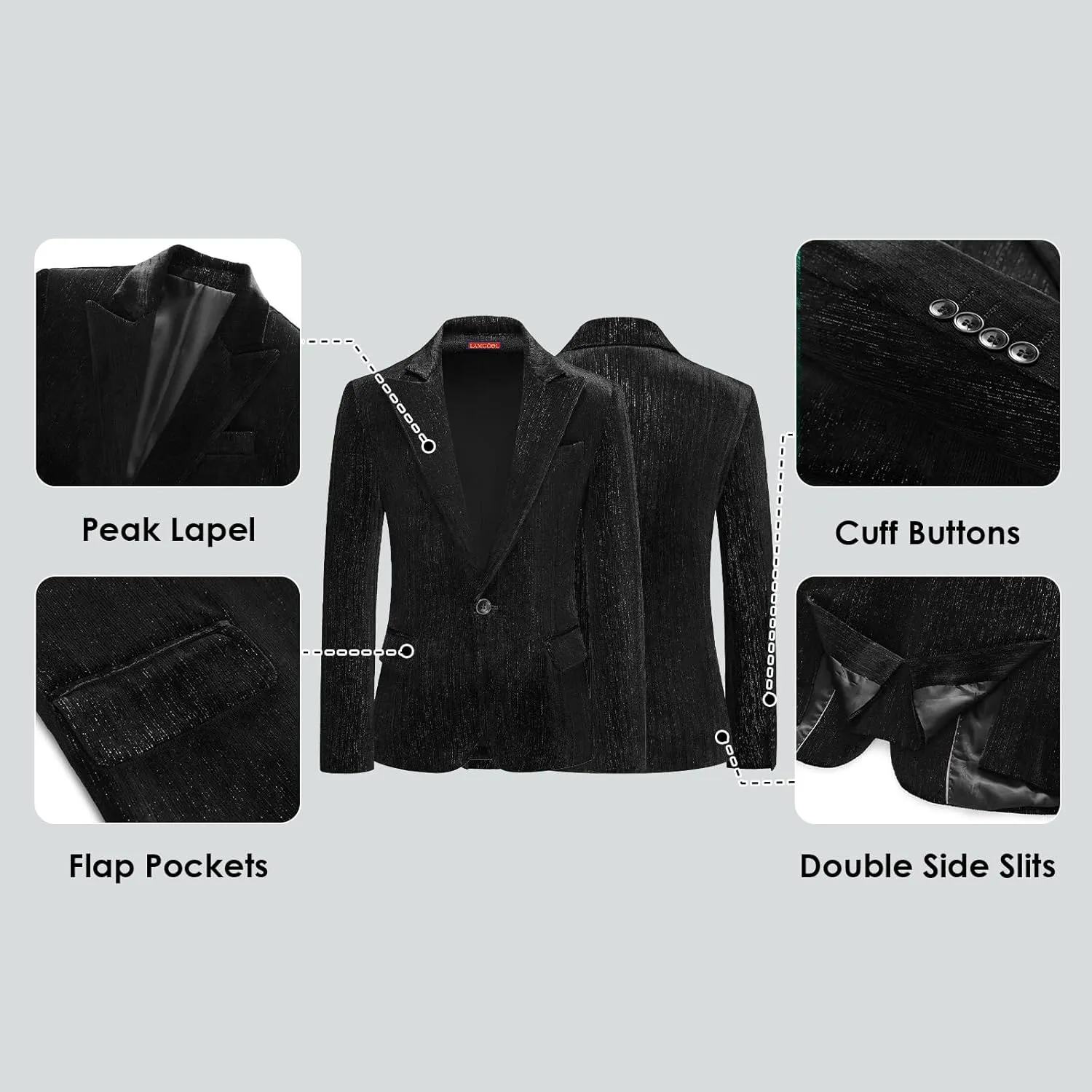 Lamgool Boys Velvet Suit Set Slim Fit Tuxedo Kids Formal Outfit 4 Piece with Blazer Jacket Shirt Pant Bow Tie for Wedding