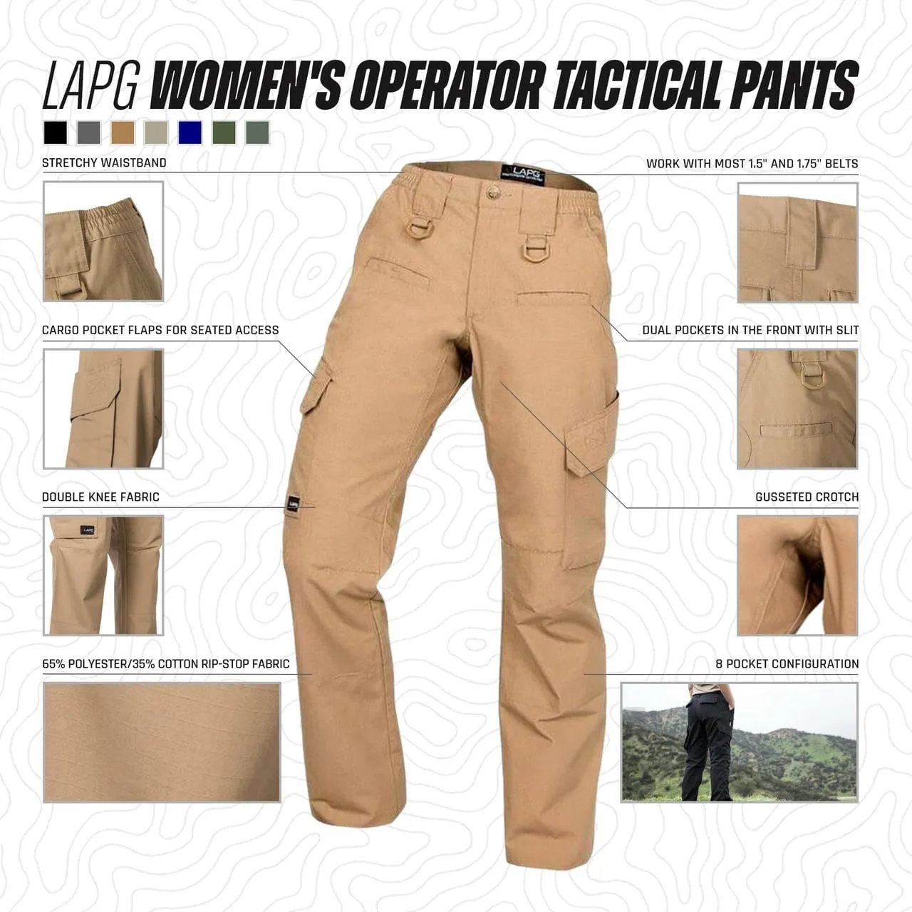 LAPG Women's Uniform Tactical Pants, Elastic Waistband, Mid Rise, Relaxed Fit, Durable Work Training Cargo Pants for Women