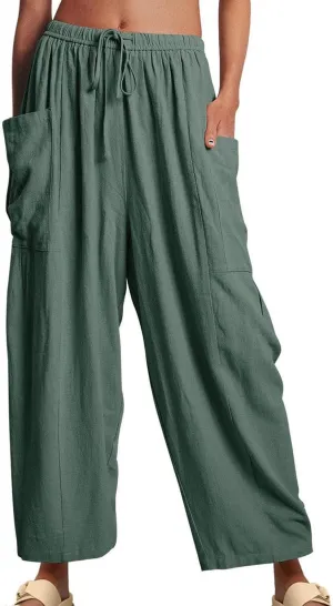 Lapidata Linen Pants,Wide Leg Loose Cotton Linen Pants, Summer Beach Vacation Pants for Women,Palazzo Harem Pants