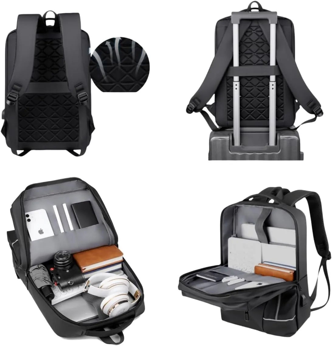 Laptop Backpack, Business Travel Backpack for Men Women, Water Resistant Anti-Theft Daypack, USB Charging Port (Black)