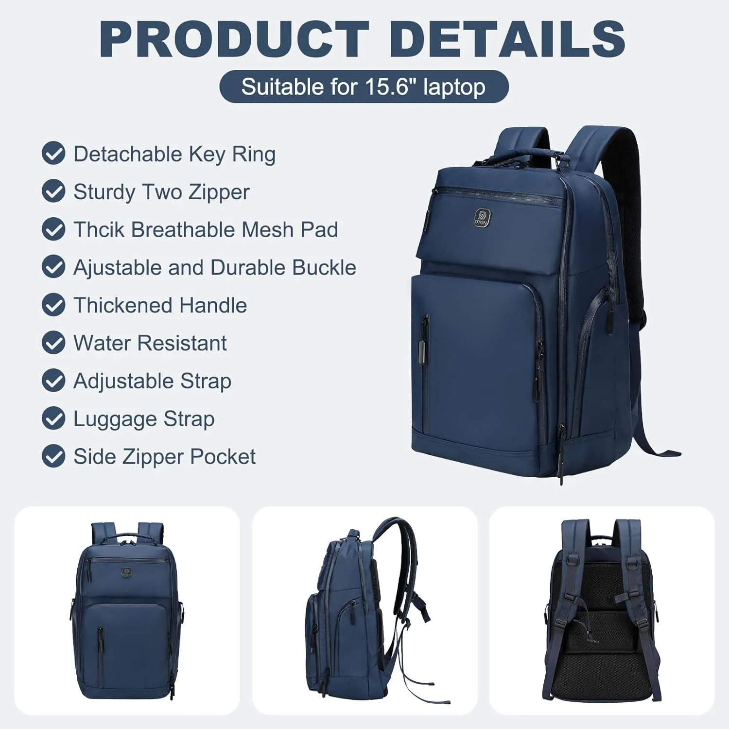 Large Capacity Water Resistant Laptop Backpack, 17 Inch Airplane Approved Durable Bag for College, Business Travel, Blue