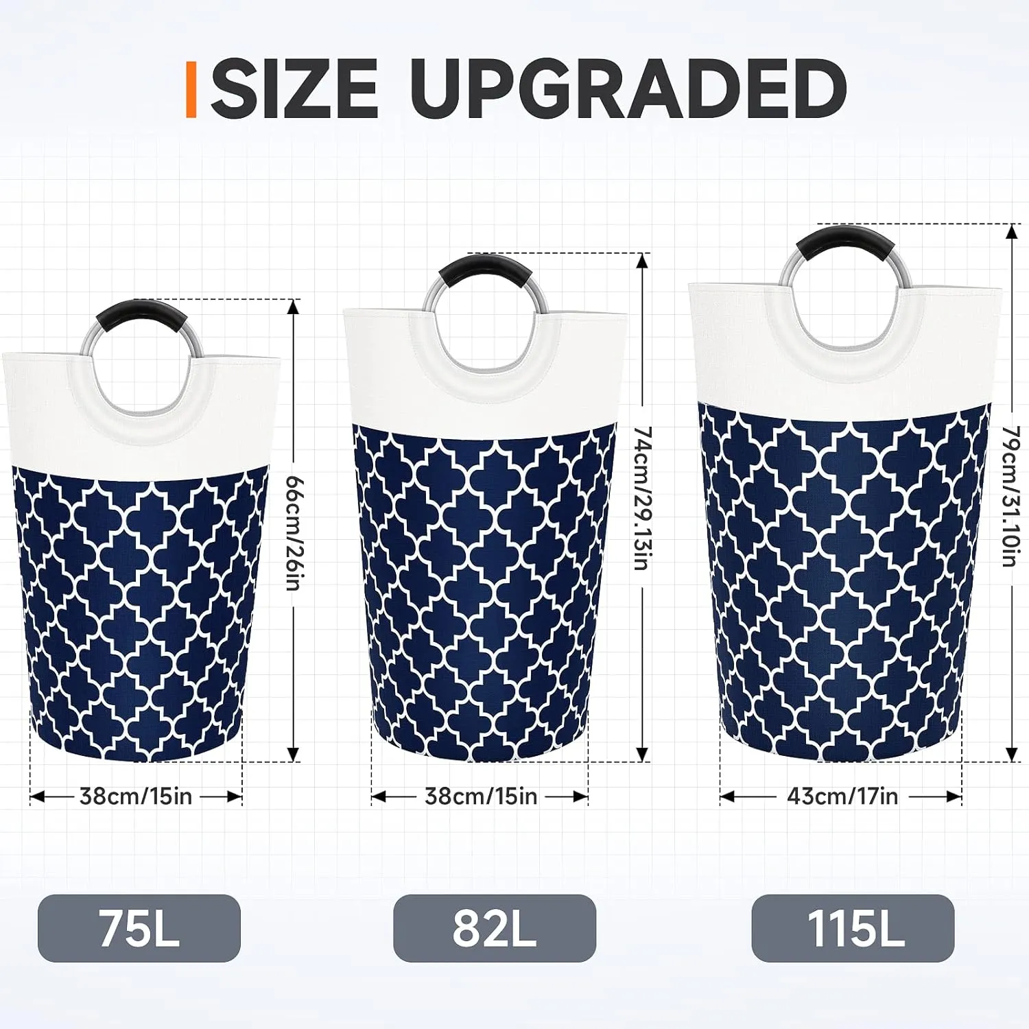 Large Laundry Basket Laundry Hamper Bag Washing Bin Clothes Bag Collapsible Tall with Handles Waterproof Travel Bathroom College Essentials Storage for College Dorm, Family (Blue) 82L