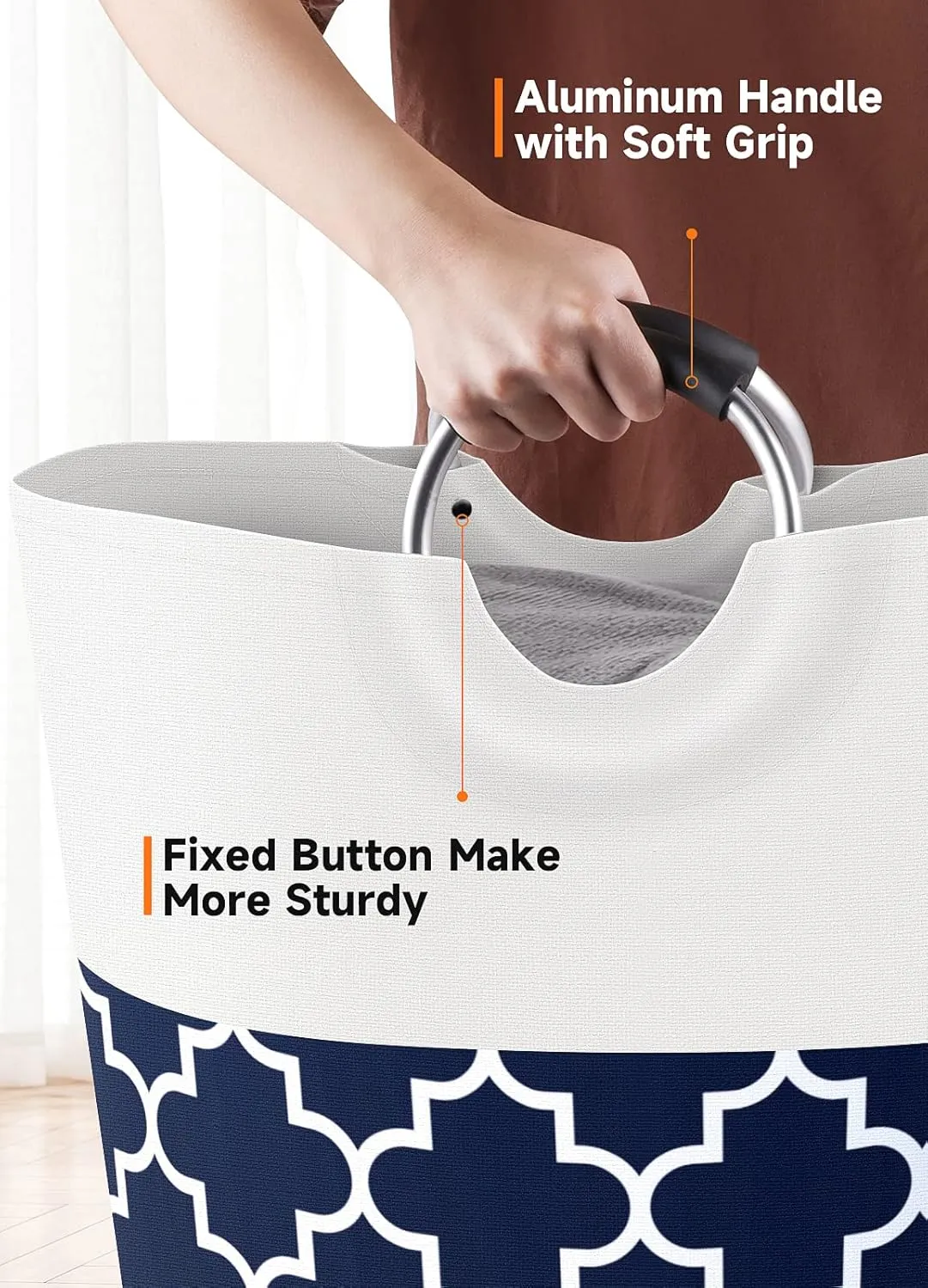 Large Laundry Basket Laundry Hamper Bag Washing Bin Clothes Bag Collapsible Tall with Handles Waterproof Travel Bathroom College Essentials Storage for College Dorm, Family (Blue) 82L