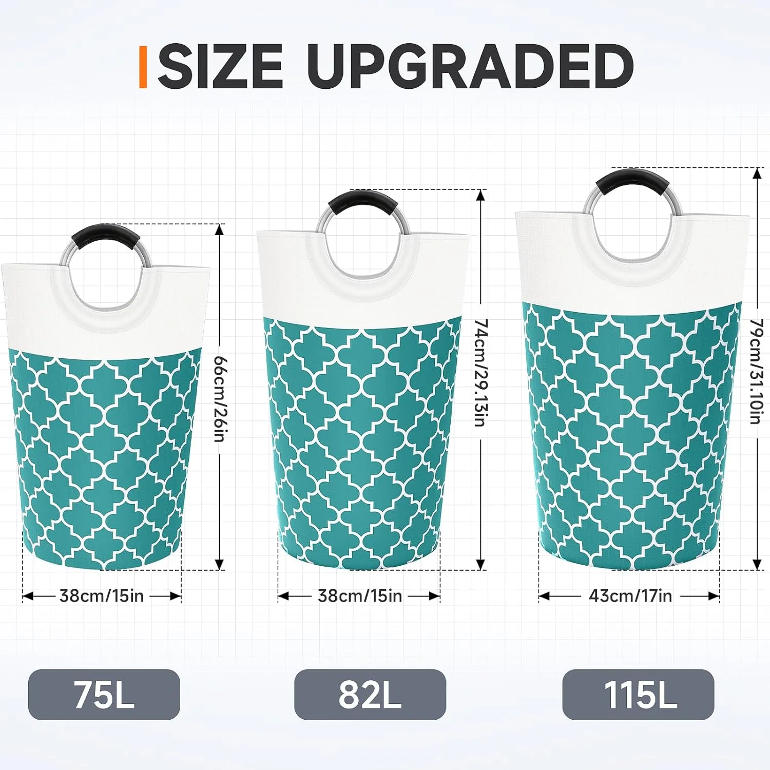 Large Laundry Basket Laundry Hamper Bag Washing Bin Clothes Bag Collapsible Tall With Handles Waterproof Travel Bathroom College Essentials Storage For College Dorm, Family (Green)82L