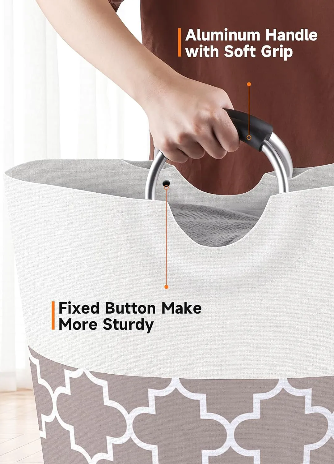 Large Laundry Basket Laundry Hamper Bag Washing Bin Clothes Bag Collapsible Tall With Handles Waterproof Travel Bathroom College Essentials Storage For College Dorm, Family (Khaki)82L