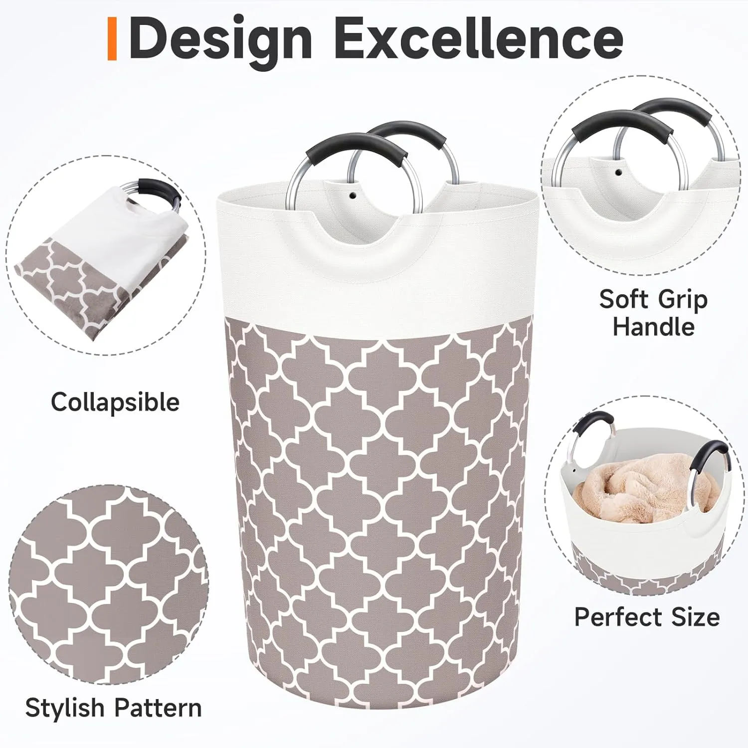 Large Laundry Basket Laundry Hamper Bag Washing Bin Clothes Bag Collapsible Tall With Handles Waterproof Travel Bathroom College Essentials Storage For College Dorm, Family (Khaki)82L