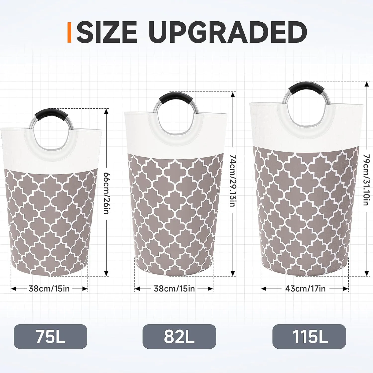 Large Laundry Basket Laundry Hamper Bag Washing Bin Clothes Bag Collapsible Tall With Handles Waterproof Travel Bathroom College Essentials Storage For College Dorm, Family (Khaki)82L