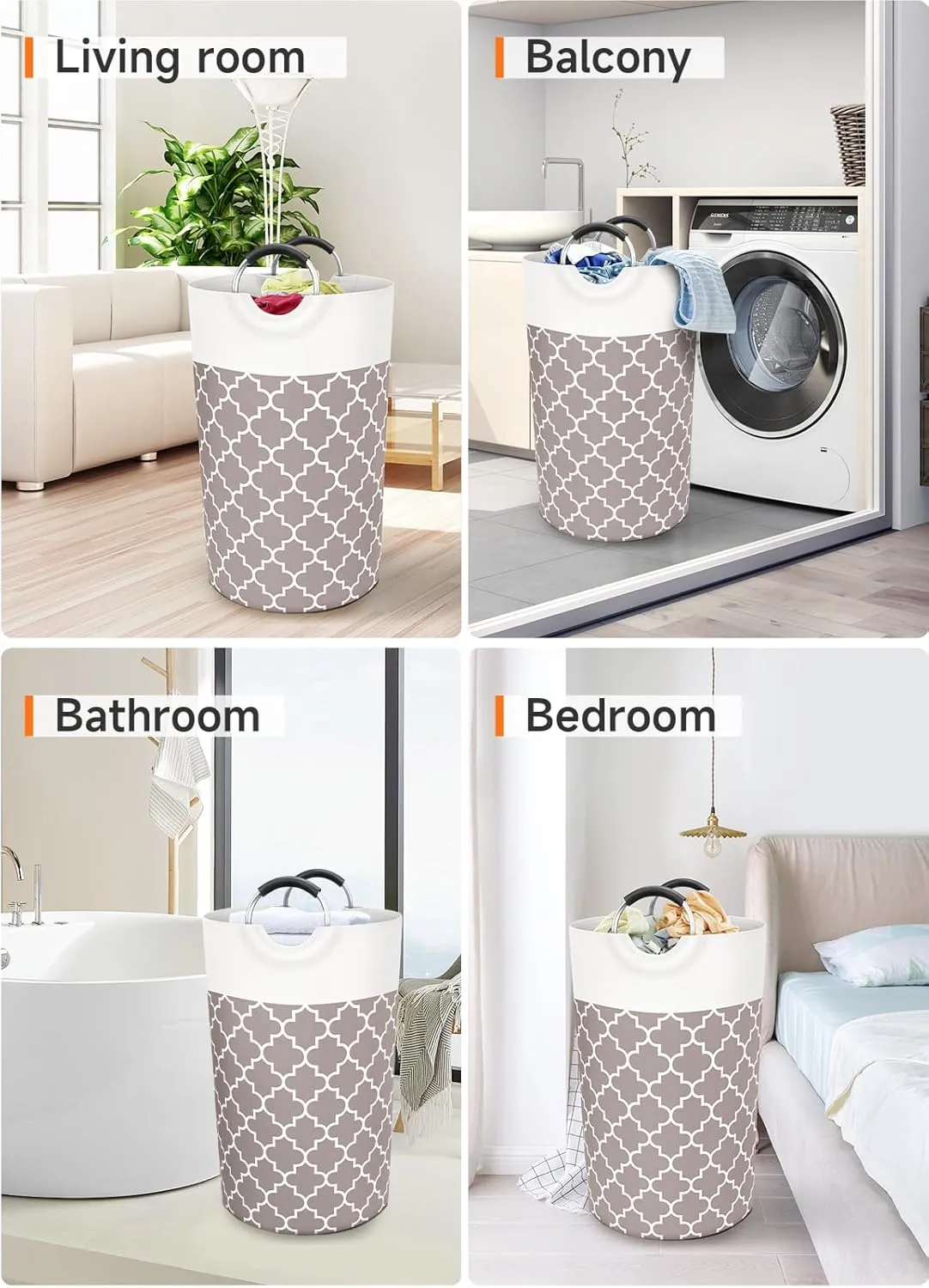 Large Laundry Basket Laundry Hamper Bag Washing Bin Clothes Bag Collapsible Tall With Handles Waterproof Travel Bathroom College Essentials Storage For College Dorm, Family (Khaki)82L