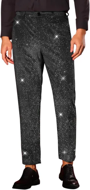 Lars Amadeus Glitter Velvet Pants for Men's Metallic Zipper Button Party Straight Leg Shiny Velour Trousers