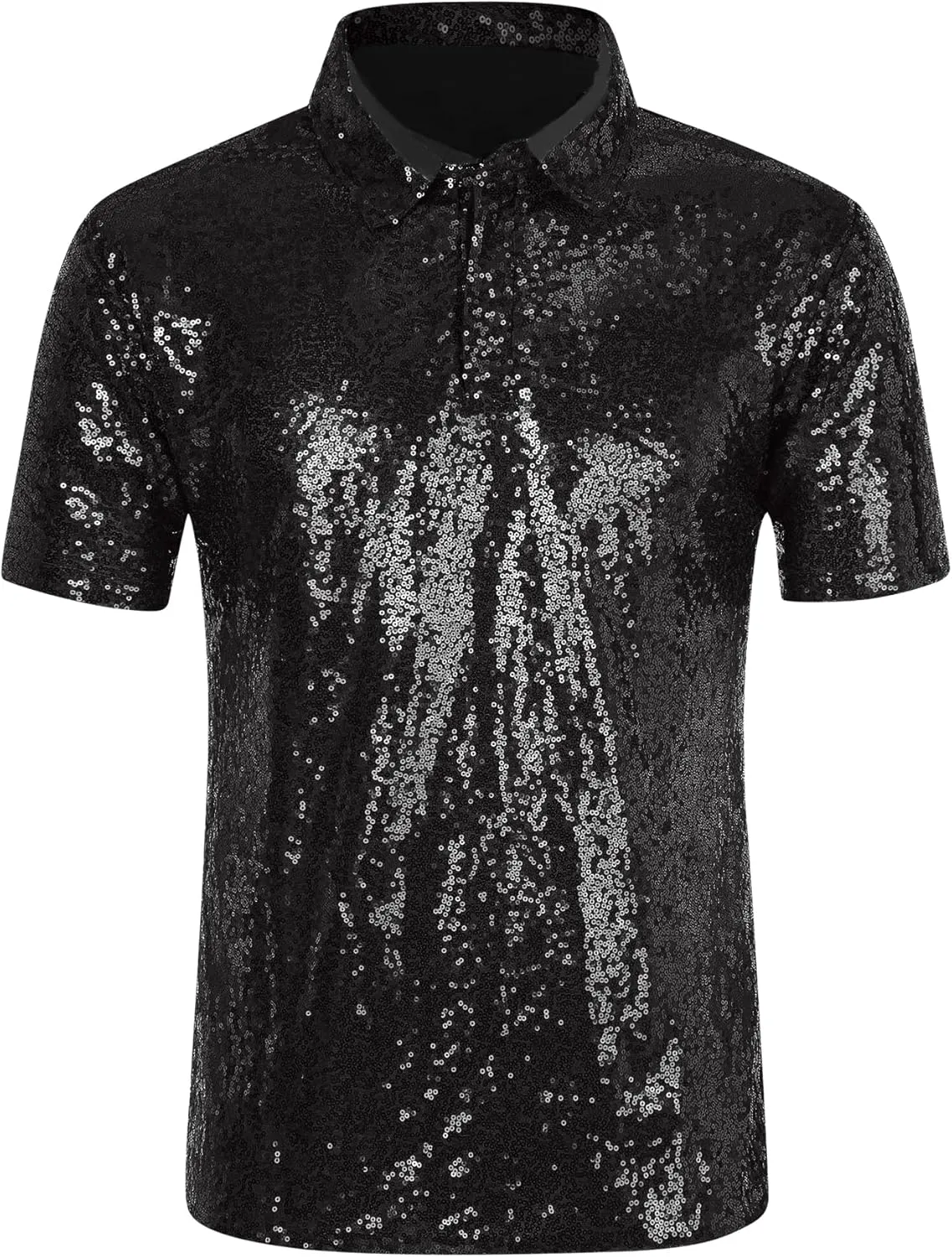 Lars Amadeus Sequin Polo for Men's Sparkle Short Sleeves Club Party Shiny Golf Shirts