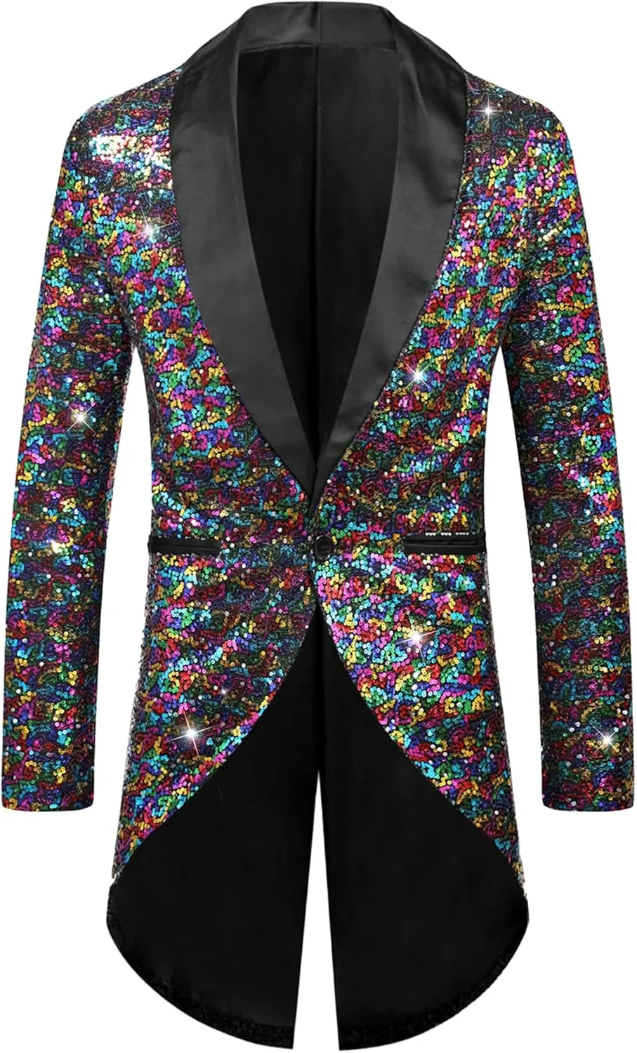Lars Amadeus Sequin Tailcoat for Men's Shawl Lapel Shiny Sparkly Party Disco Wedding Tuxedo