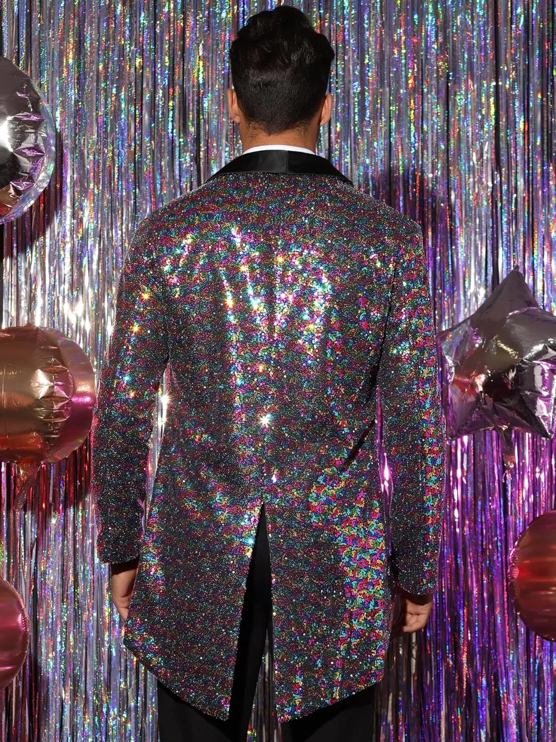 Lars Amadeus Sequin Tailcoat for Men's Shawl Lapel Shiny Sparkly Party Disco Wedding Tuxedo
